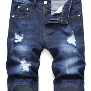 Zipper Fly Design Ripped Denim Shorts