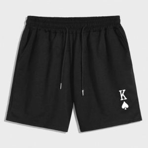 Playing Card Pattern Drawstring Streetwear Sports Shorts