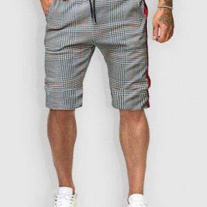 Houndstooth Print Drawstring Casual Shorts