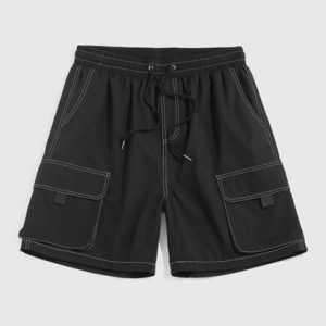 Solid Color Multi-pocket Topstitching Cargo Shorts