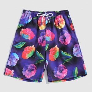 Floral Print Pocket Drawstring Beach Shorts