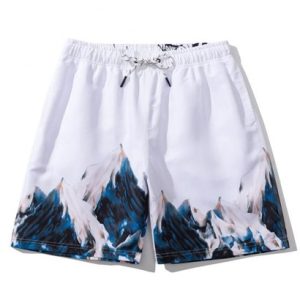 Mountain Painting Letter Print Drawstring Casual Shorts