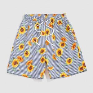 Vertical Striped Sunflower Print Board Shorts