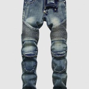 Faded Wash Stitching Patch Vintage Jeans