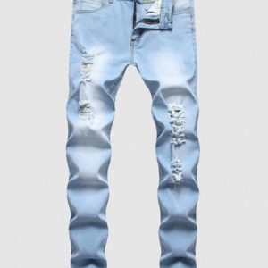 Faded Color Distressed Denim Jeans