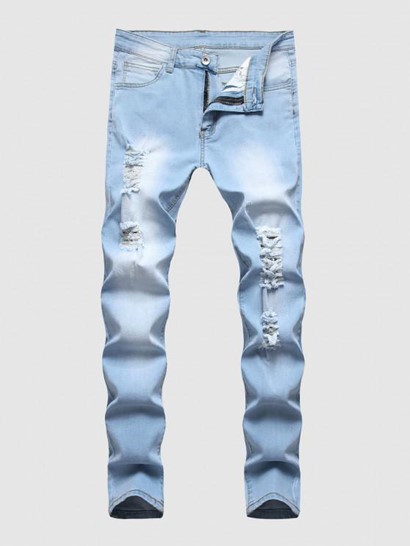 Faded Color Distressed Denim Jeans
