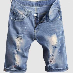 Splash Paint Pattern Destroyed Denim Shorts