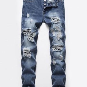 Destroyed Ripped Button Fly Skinny Jeans