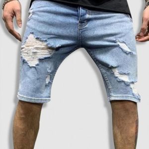 Zipper Fly Distressed Denim Shorts