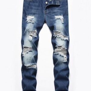 Ripped Destroyed Design Button Fly Jeans