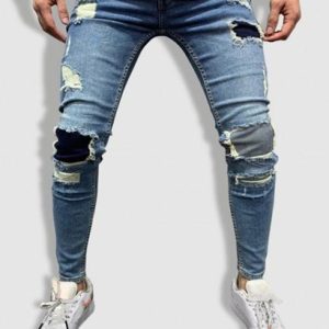 Ripped Patch Zipper Casual Jeans