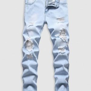 Ripped Pockets Faded Demin Jeans