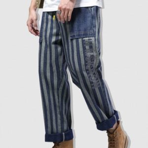 Striped Letters Print Straight Leg Jeans