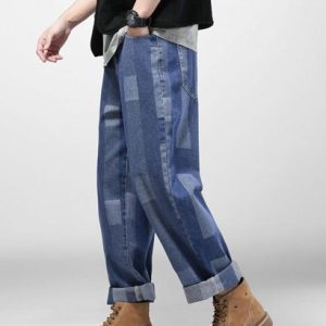 Y2K Aesthetic Geometric Print Straight Leg Jeans