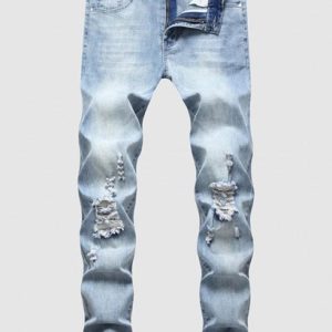 Zipper Fly Frayed Distressed Jeans