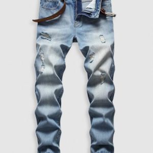 Ripped Pockets Zipper Button Jeans