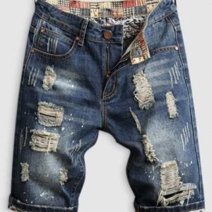 Splash Print Frayed Ripped Denim Shorts