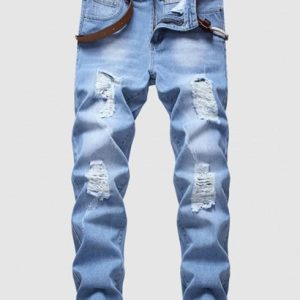 Destroyed Design Zipper Fly Cuffed Jeans