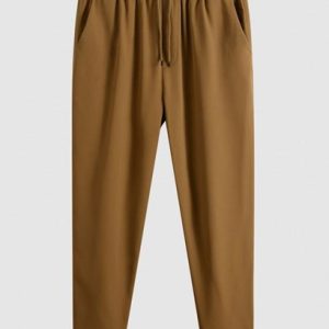 Solid Color Drawstring Casual Pants