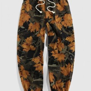Maple Leaves Print Casual Pants