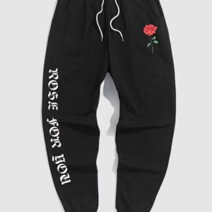 Letter And Rose Graphic Printed Drawstring Sweatpants