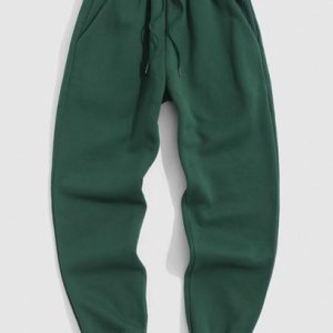 Fleece-lined Solid Color Jogger Sweatpants
