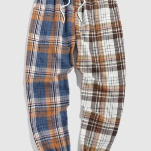 Colorblock Two Tone Plaid Pants