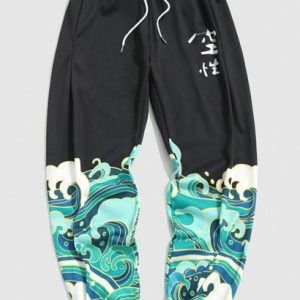 Sea Waves Print Jogger Sweatpants