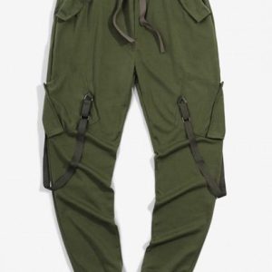 Ribbon Pockets Long Elastic Sport Cargo Techwear Pants