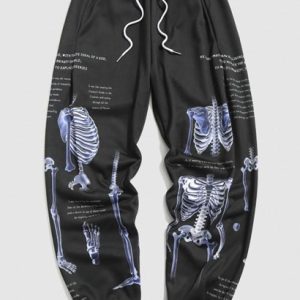 Y2K Aesthetic Skeleton Letter Graphic Print Jogger Sweatpants