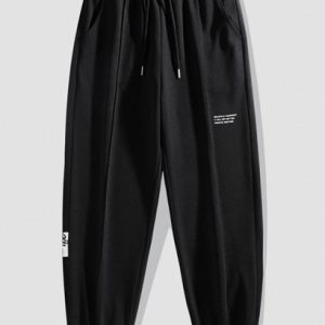 Letter Pintuck Drawstring Jogger Pants