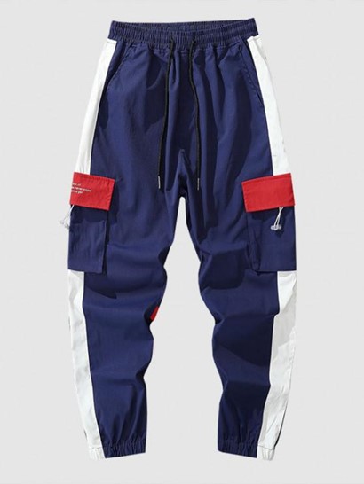 Colorblock Flap 3D Pocket Cargo Beam Feet Pants - Image 3