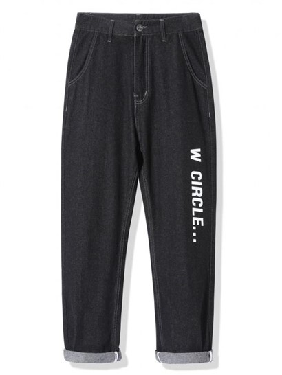 Letters Print Zipper Fly Tapered Jeans - Image 4