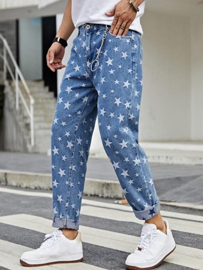 Stars Print Tapered Jeans - Image 4