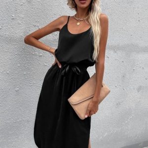 Curved Hem Cami Drawstring Midi Dress