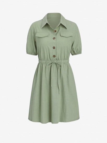 Half Button Flap Detail Mini Dress
