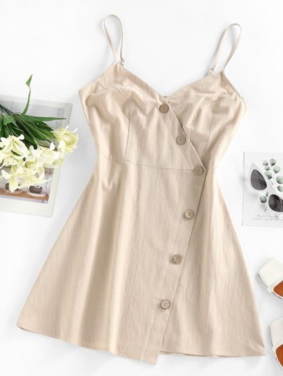 Buttons Surplice Asymmetric Dress