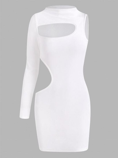 Mock Neck Cutout Velvet One Sleeve Slinky Dress