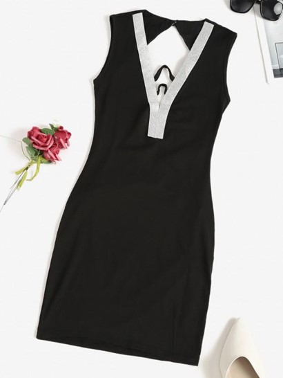 Metallic Thread Glitter Cutout Backless Bodycon Dress