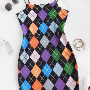 Argyle Lettuce Trim Bungee Strap Dress