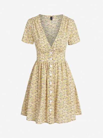 Ditsy Floral Plunge A Line Dress