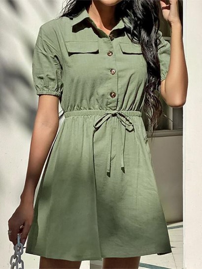 Half Button Flap Detail Mini Dress - Image 2