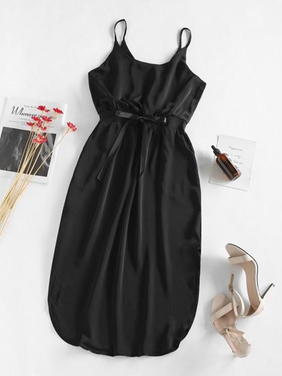 Curved Hem Cami Drawstring Midi Dress - Image 3