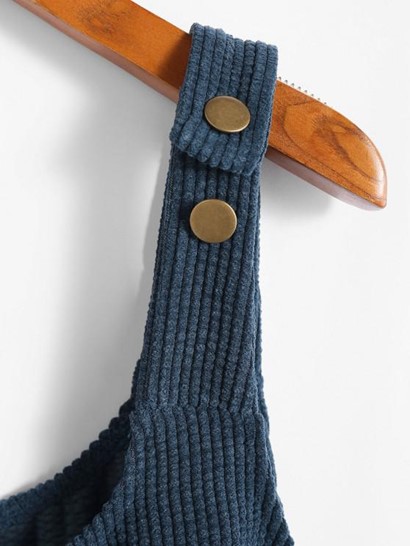 Button Front Pockets Corduroy Pinafore Dress - Image 3