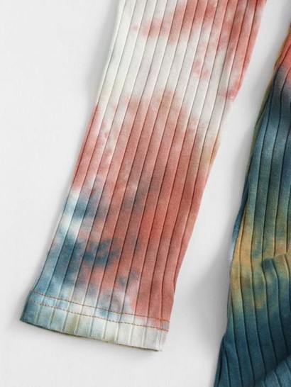 Tie Dye Cinched Flounce Ribbed Tee Dress - Image 4