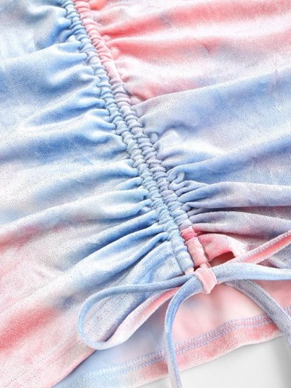 Tie Dye Velvet Cinched Bodycon Ruched Dress - Image 4