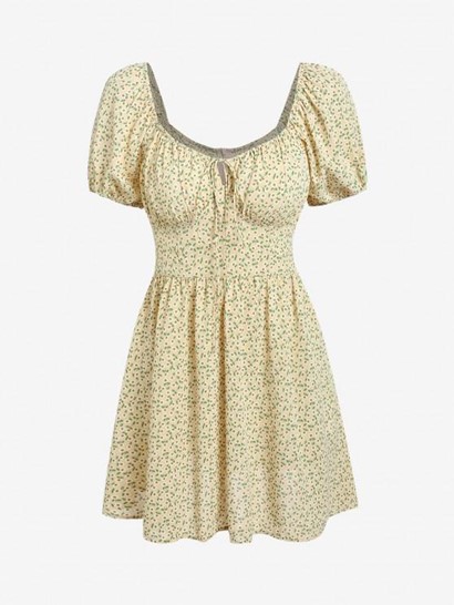 Puff Sleeve Ditsy Floral Milkmaid Dress - Image 4