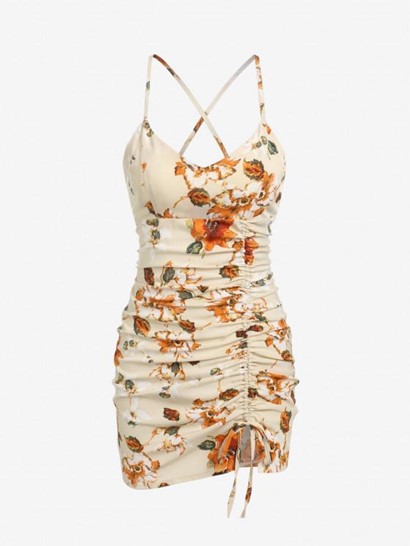 Cross Flower Print Cinched Slip Dress - Image 4